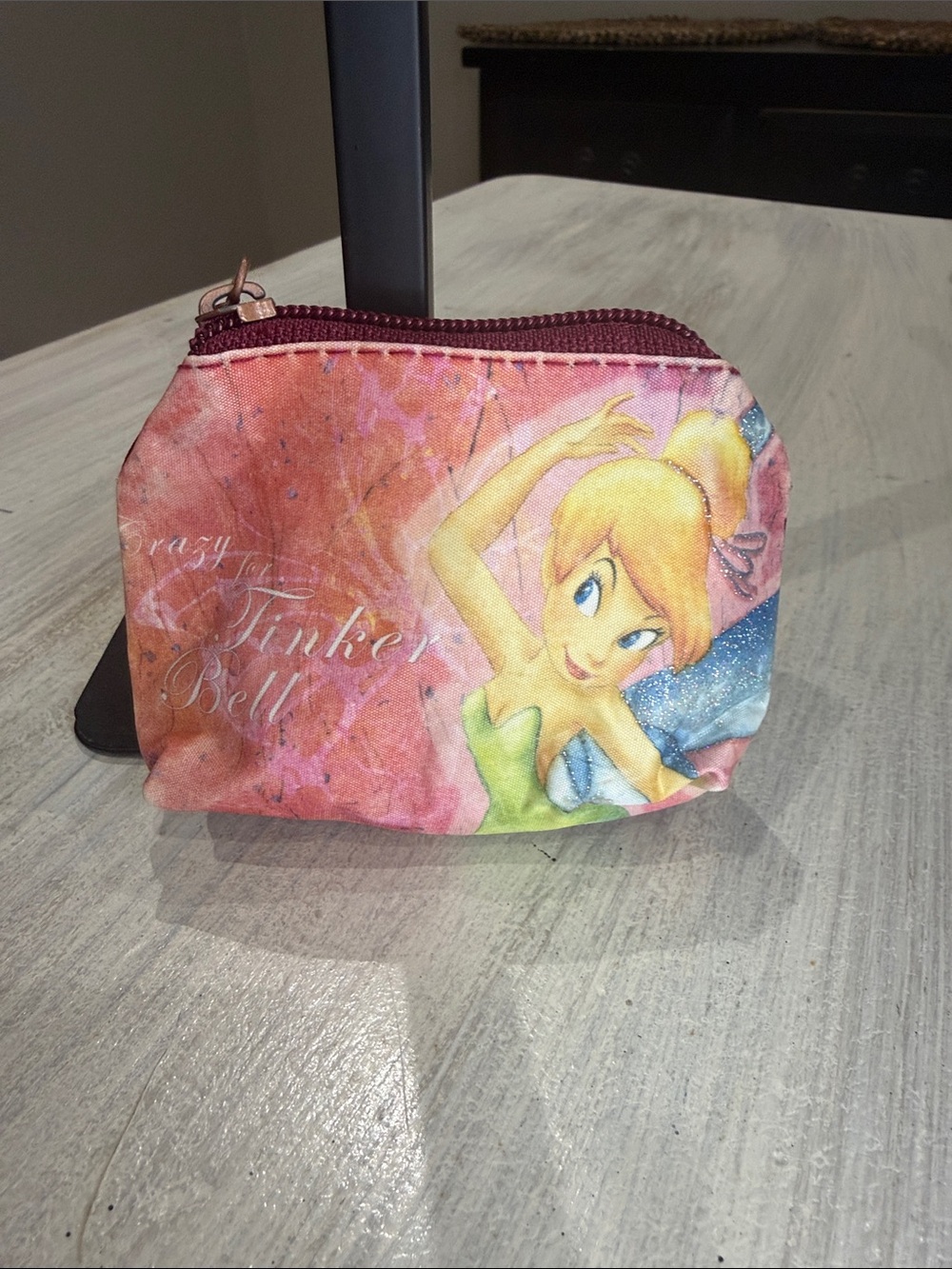 Disney Tinker Bell Pink and Green Small Zip Pouch